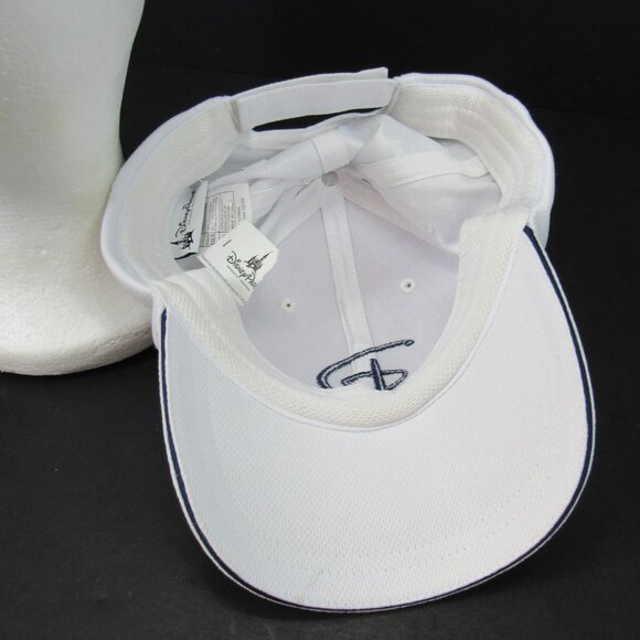 Disney Parks Embroidered Blue Logo Men's White Adjustable Strap Back Cap Hat - Picture 7 of 8